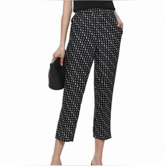 NWOT THEORY 100% SILK Triangle Stripe Twill Cropped Pull On Trousers Pants Sz 6 - Picture 1 of 16
